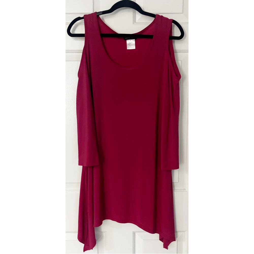 Slinky Brand Fuchsia Cold Shoulder Mini Dress with Side Splits, Women's Sz L